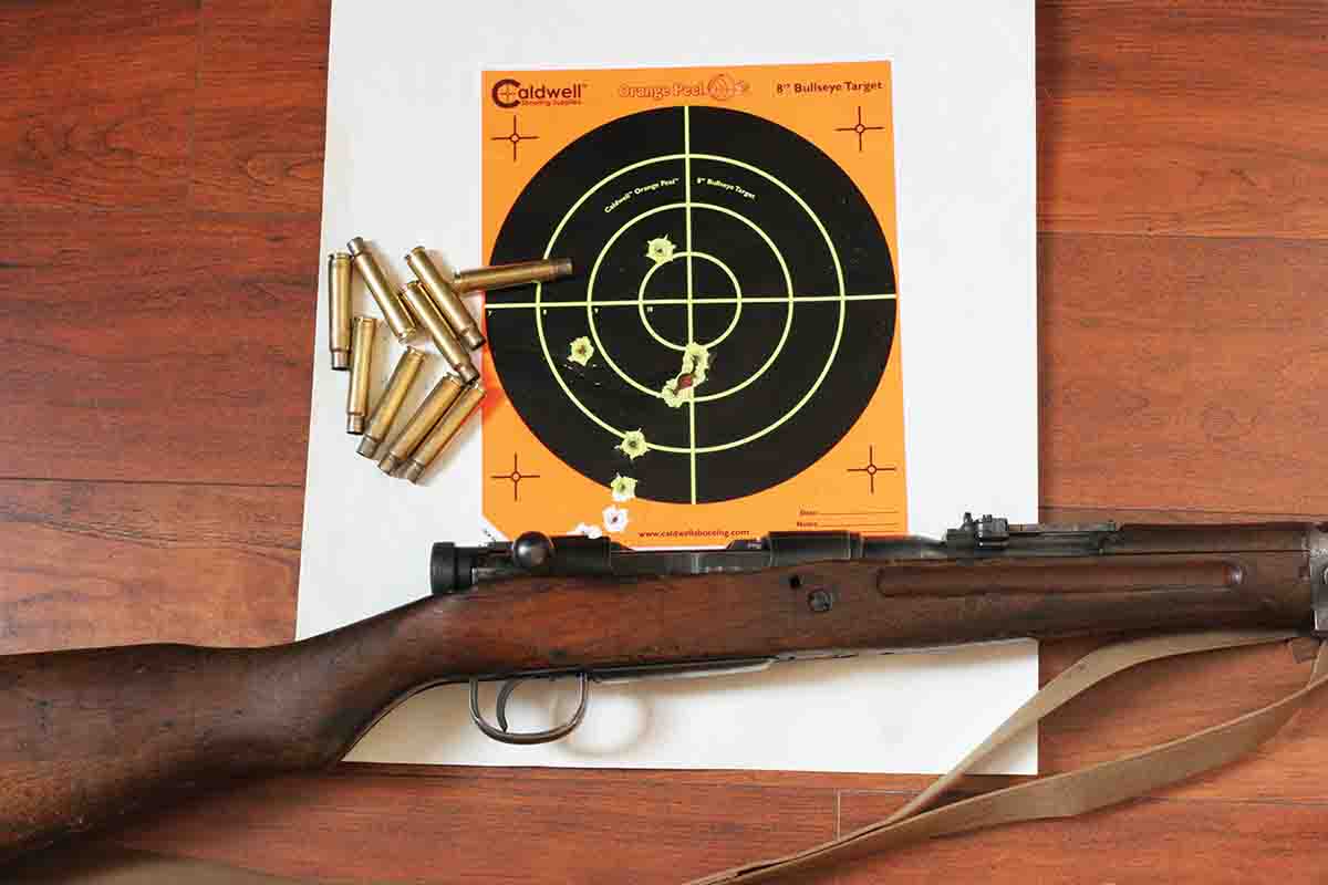 Accuracy varied considerably with different bullets, probably because of the very deep, wide rifling grooves. With the right  handloads, however, the rifle grouped three shots around an inch at 50 yards.